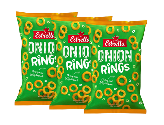 Estrella Onion Rings 3 × 200g (3 × 7.05 oz) – Authentic Swedish Crispy Onion-Flavored Corn Snacks
