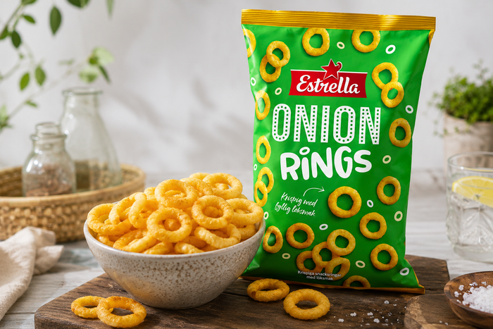 Estrella Onion Rings 3 × 200g (3 × 7.05 oz) – Authentic Swedish Crispy Onion-Flavored Corn Snacks