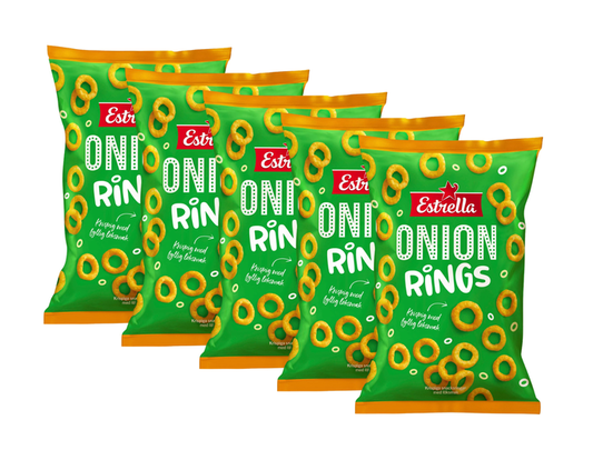 Estrella Onion Rings 5 × 200g (5 × 7.05 oz) – Authentic Swedish Crispy Onion-Flavored Corn Snacks