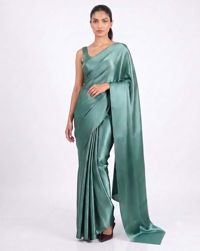 ETHNIC FUSION PLAIN SILK SAREE