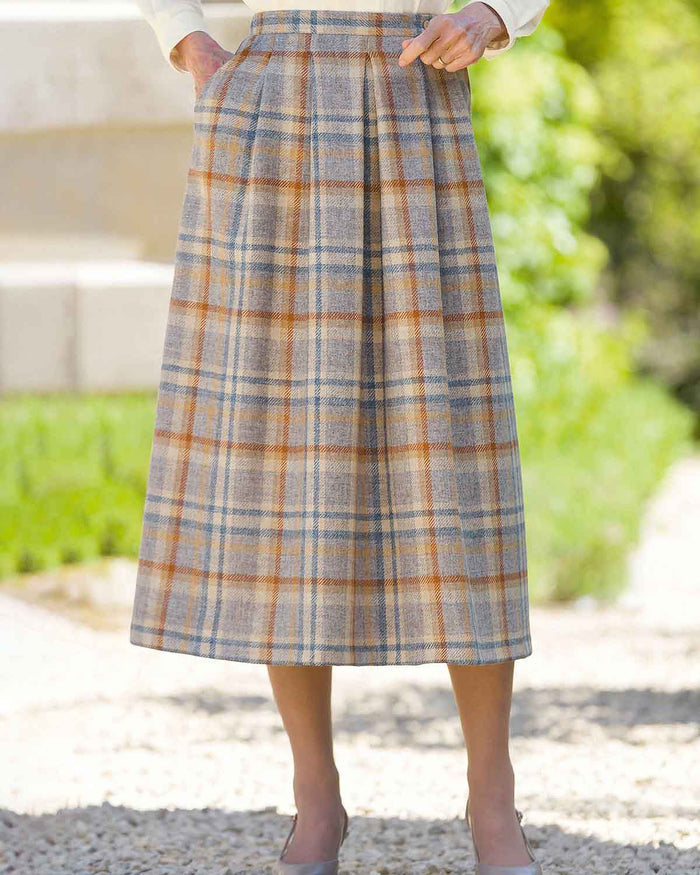 Florence Checked Pure Wool Soft Pleated Skirt - Country Collection