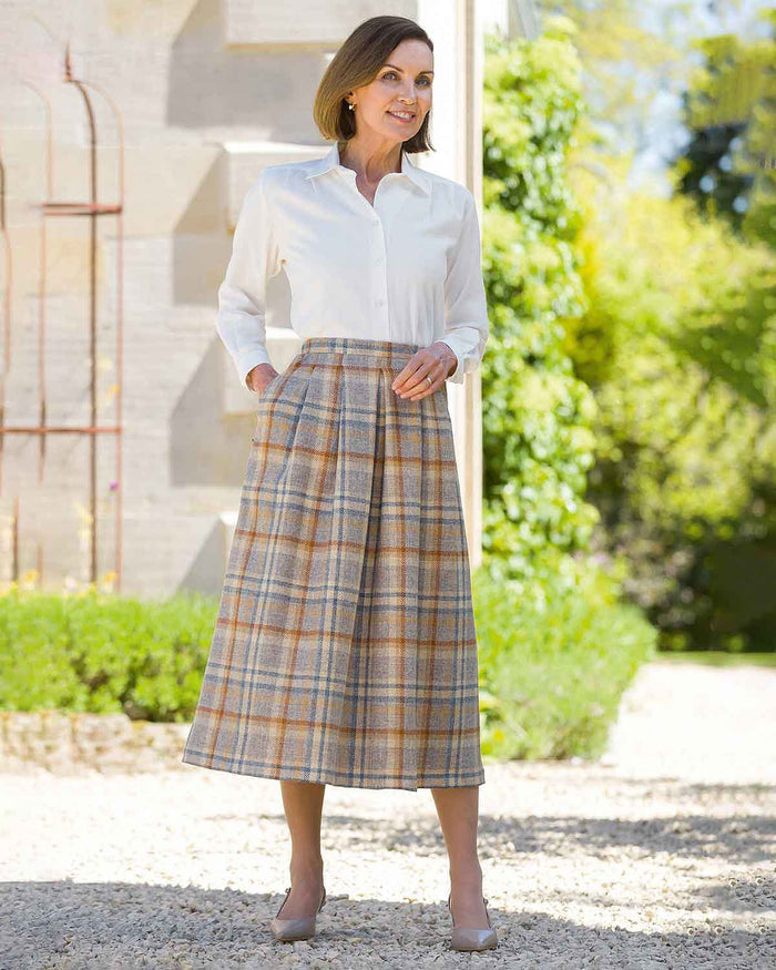Florence Checked Pure Wool Soft Pleated Skirt - Image 2 - Country Collection