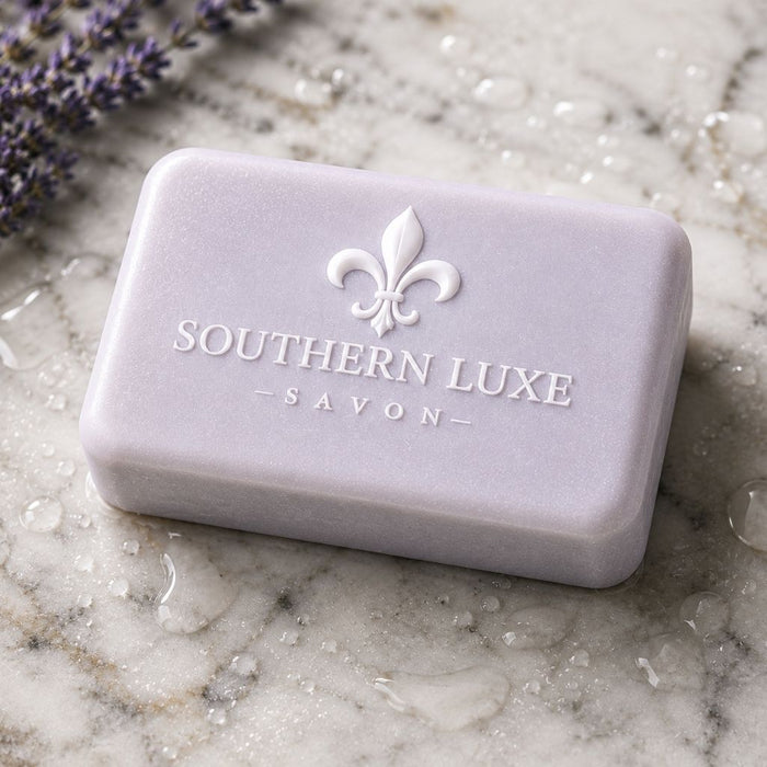 Natural French Lavender luxury bath bar handcrafted with Provence lavender oil and argan oil by Southern Luxe Savon