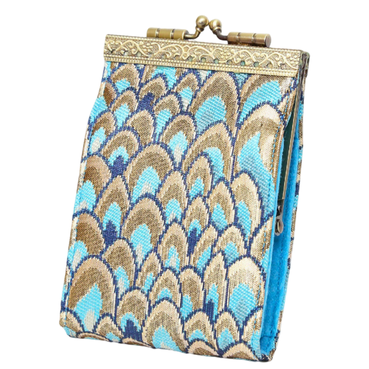 Gold & Teal Feather Brocade RFID Card Holder