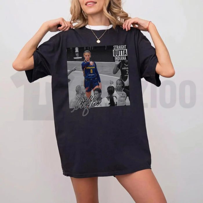 Graphic Sophie Straight Outta Basketball Black and White Fan Graphic T-Shirt - Teezioo