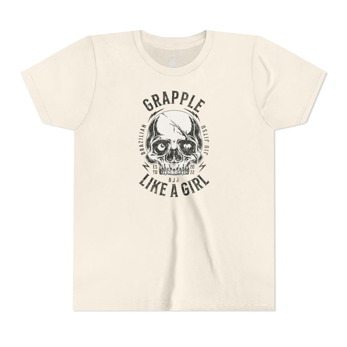 Grapple like a Girl Skull BJJ Youth Girls Short Sleeve Tee Jiu Jitsu Girlie