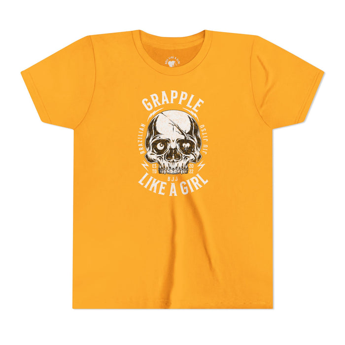 Grapple like a Girl Skull BJJ Youth Girls Short Sleeve Tee Jiu Jitsu Girlie