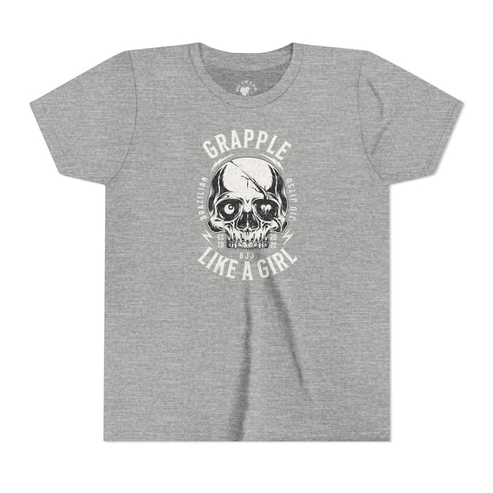 Grapple like a Girl Skull BJJ Youth Girls Short Sleeve Tee Jiu Jitsu Girlie