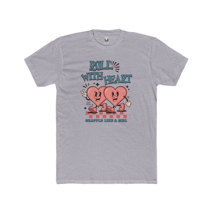 Gray Grapple Like a Girl T-shirt with Roll With Heart cartoon heart graphic