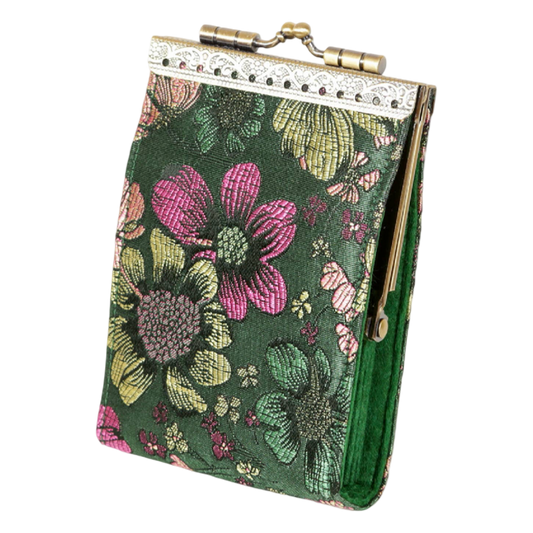 Green & Pink Floral Brocade RFID Card Holder