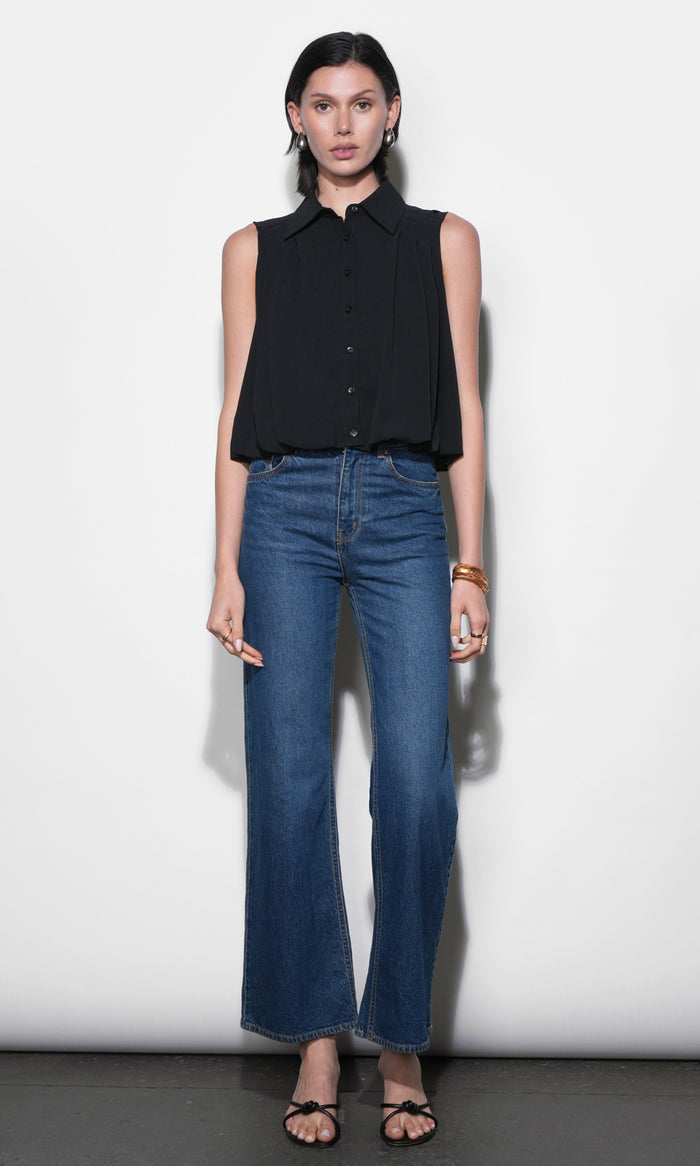 Samantha Sleeveless Button Down Blouse With Bubble Hem