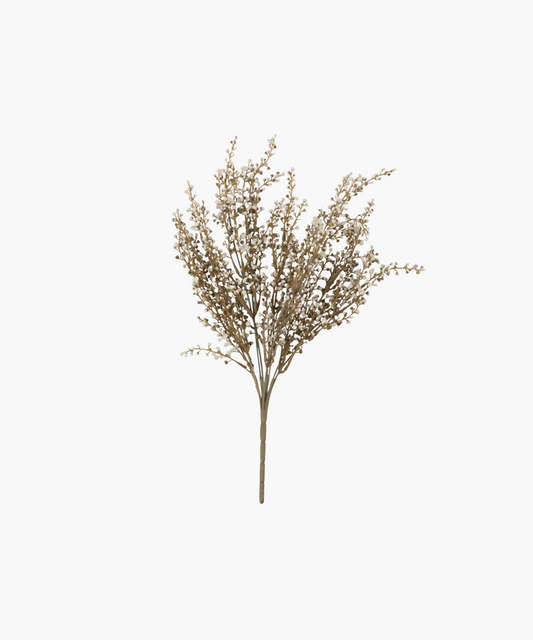 A artificial heather cream stem for home decor purposes, displaying small beige flowers on a white background. | SW Home