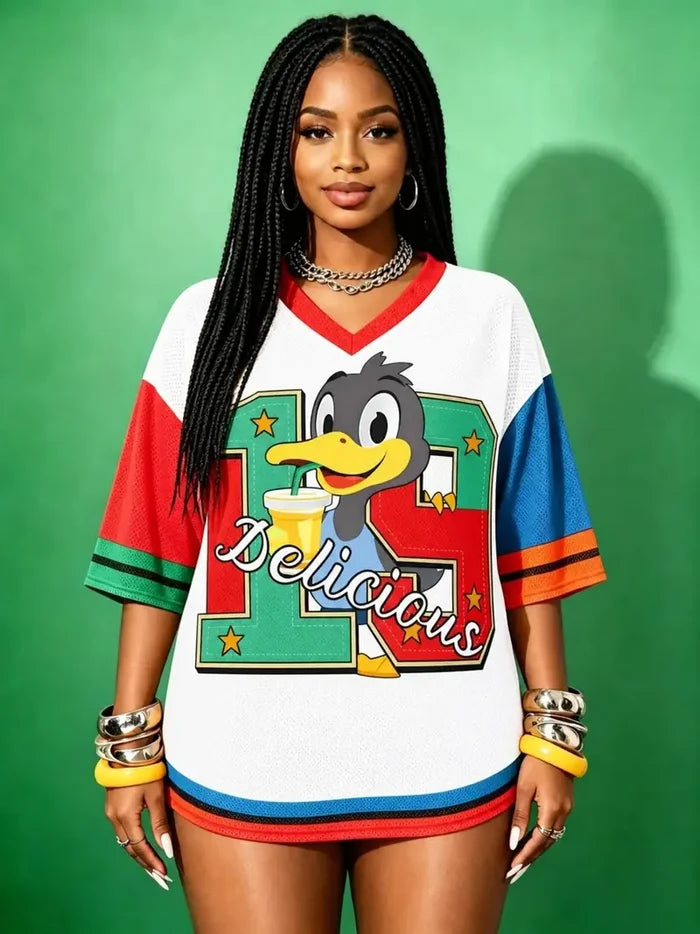 Hip-Hop Sporty Loose Mesh V-Neck Streetwear T-Shirt