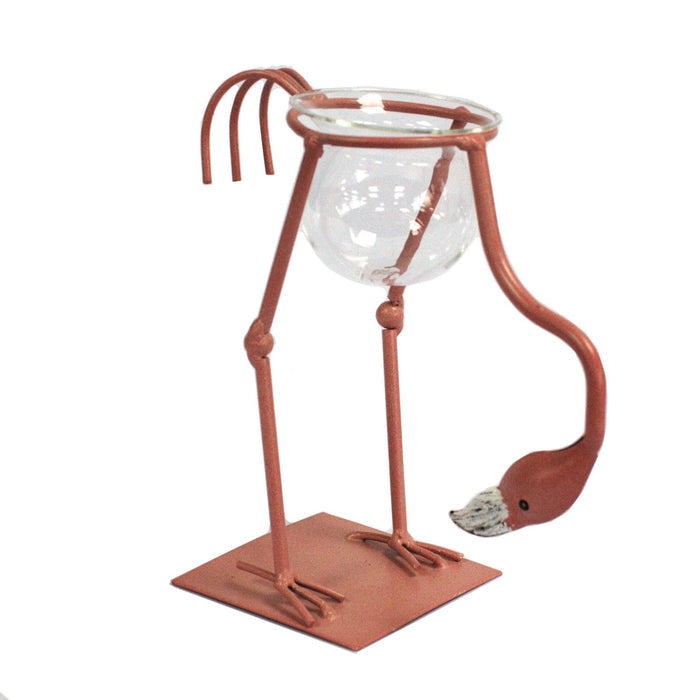 Hydroponic Home Décor Pink Metal Flamingo
