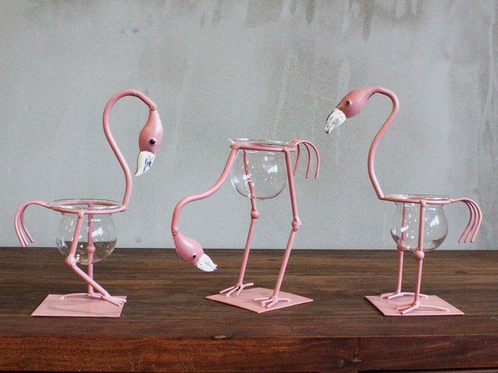 Hydroponic Home Décor Pink Metal Flamingo