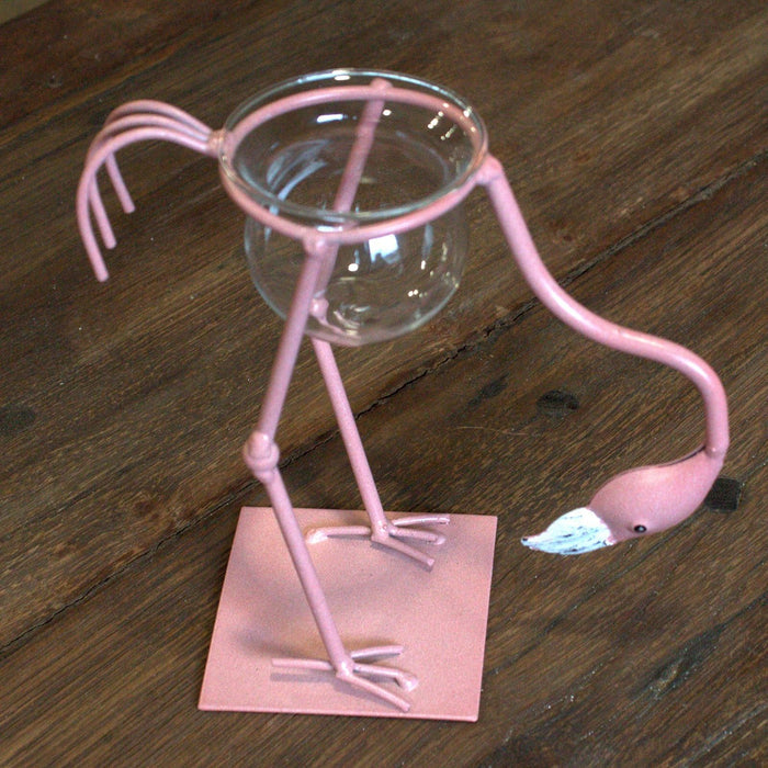 Hydroponic Home Décor Pink Metal Flamingo