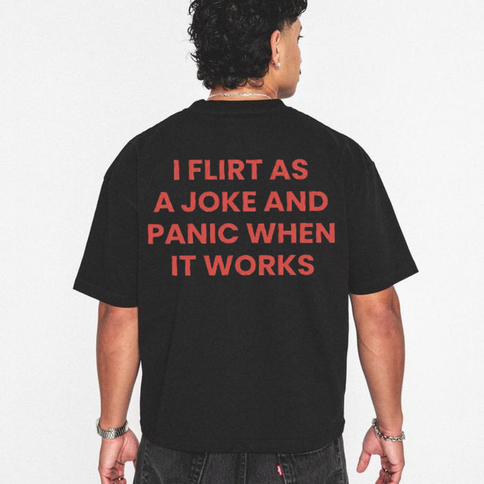 "I Flirt As A Joke" Funny T-Shirt – Sarcastic Social Anxiety Graphic Tee, Premium 100% Cotton Relatable Introvert Top, Made in USA - Hiyatee