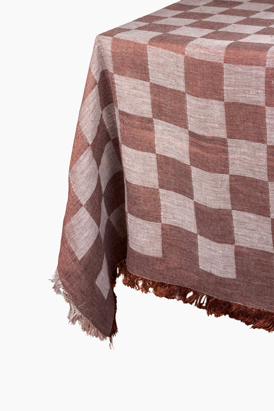 Italian Linen Check Tablecloth | Chocolate Brown | 2 Sizes