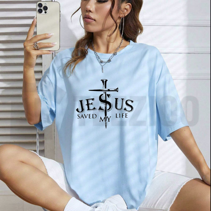 Jesus Saved My Life Christian Cross Long Sleeve T-Shirt Faith Lover Slim Fit Top