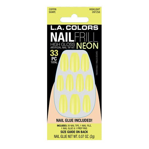 La Colors Glitzy Girl Nail Frill Neon High Gloss Nail Tip Kit 33 Nails - ikatehouse