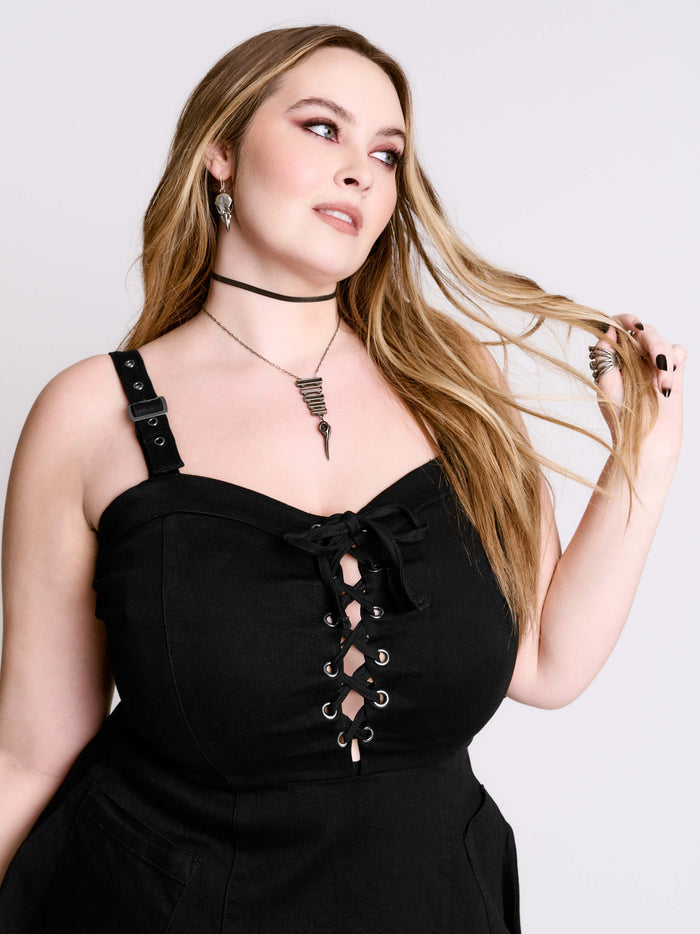Lace Up Denim Dress