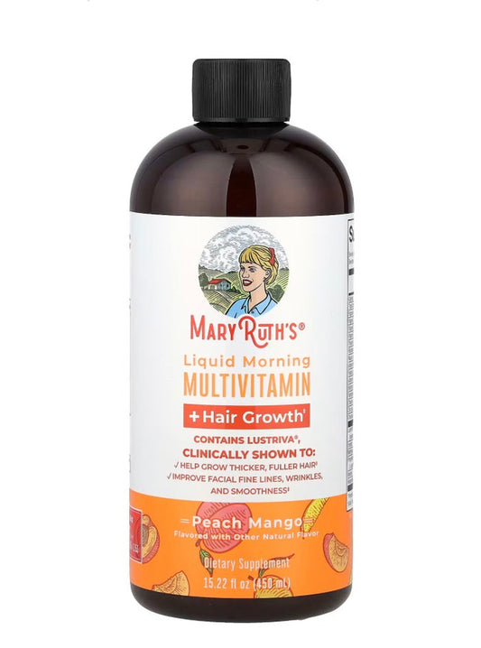 Mary Ruth’s Liquid Morning Multivitamin + Hair Growth, Peach Mango 450 ML