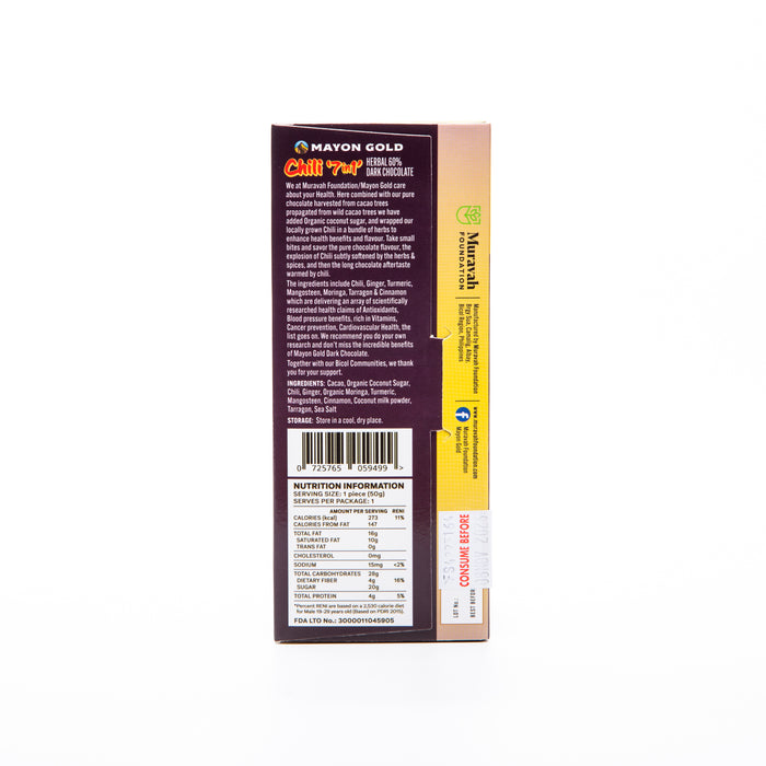 Mayon Gold 60% Dark Chocolate Chili 7in1 Herbal Bar 50g