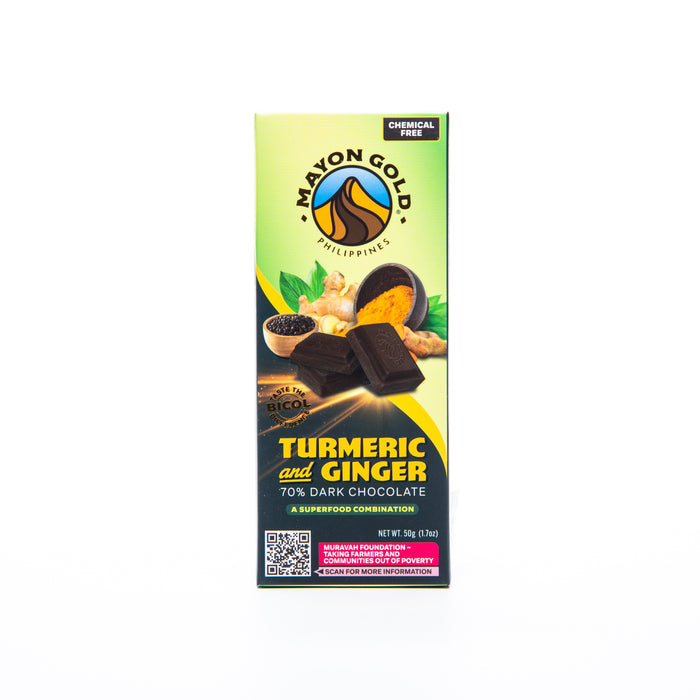 Mayon Gold 70% Dark Chocolate Turmeric and Ginger Bar 50g