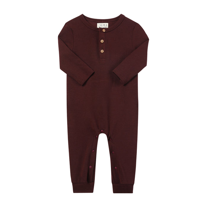 Me & Henry Mason Henley Romper in Burgundy