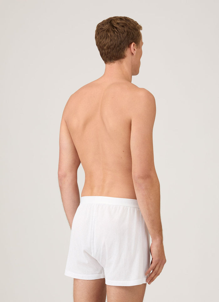 Men's Cellular Cotton One-Button Boxer Short in White