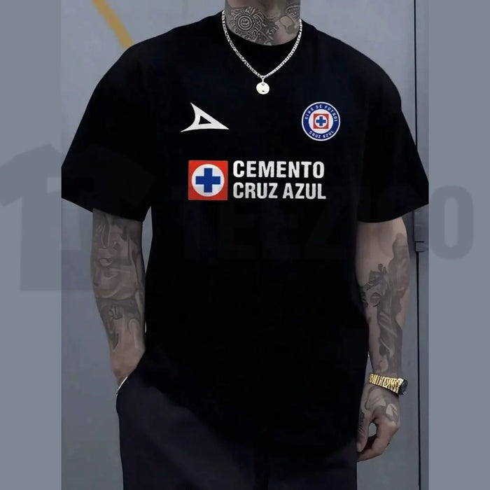 Mens Cruz Azul Soccer Cemento Logo Printed Casual Streetwear Fan Apparel T-Shirt - Teezioo