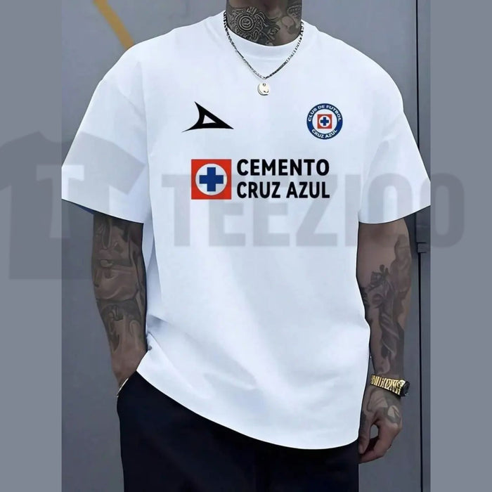 Mens Cruz Azul Soccer Cemento Logo Printed Casual Streetwear Fan Apparel T-Shirt