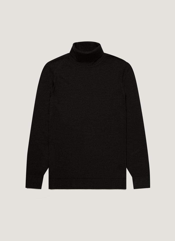 Men's Extra-Fine Merino Roll Neck Jumper in Black