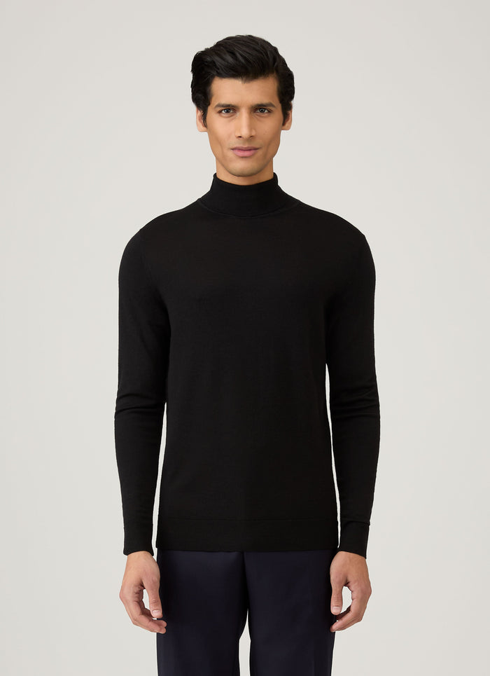 Men's Extra-Fine Merino Roll Neck Jumper in Black