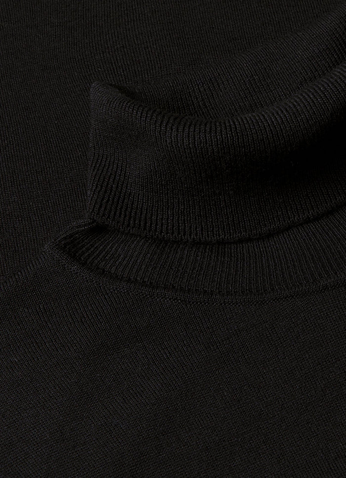 Men's Extra-Fine Merino Roll Neck Jumper in Black