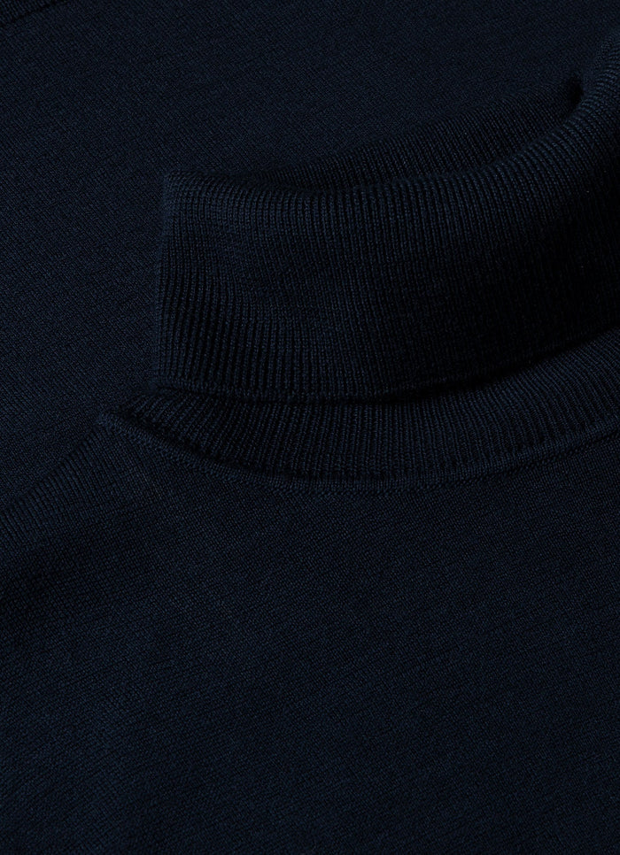 Men's Extra-Fine Merino Roll Neck Jumper in Light Navy