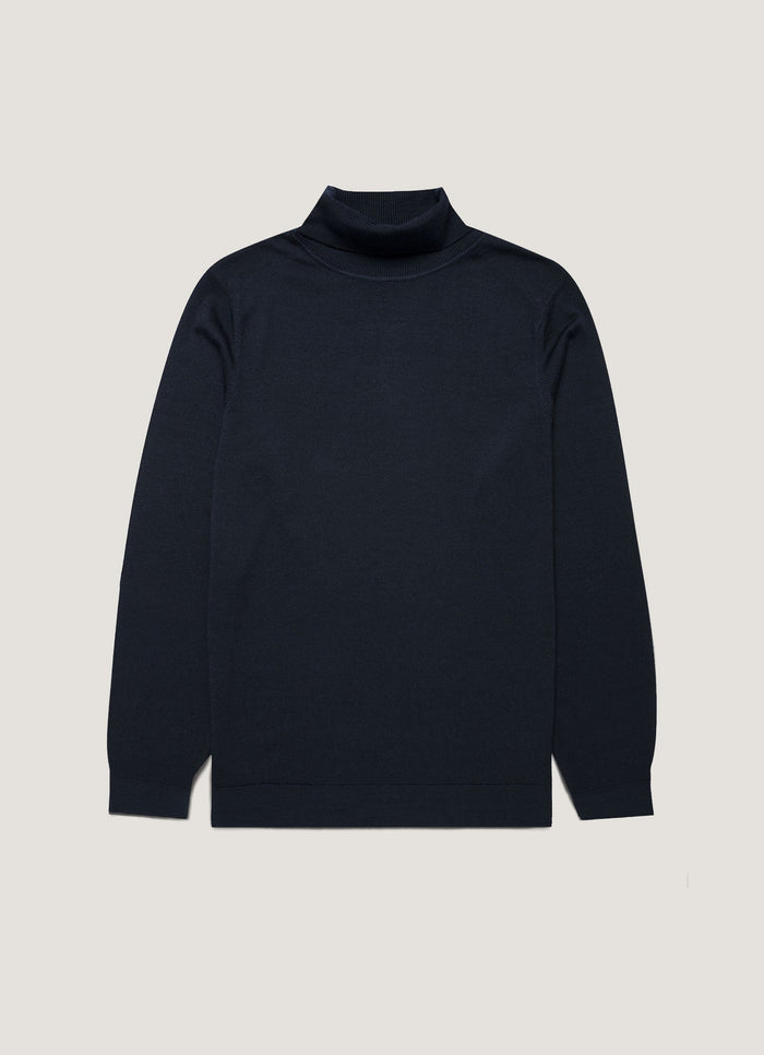 Men's Extra-Fine Merino Roll Neck Jumper in Navy