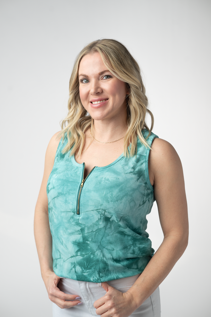 Mila Zipper Tank - Teal Tie Dye