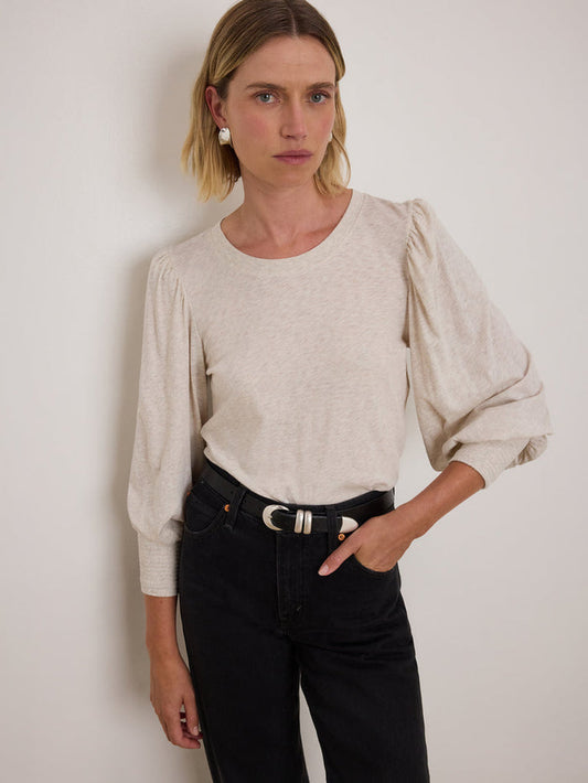 Nation Loren Peasant Tee in Heather Oatmeal