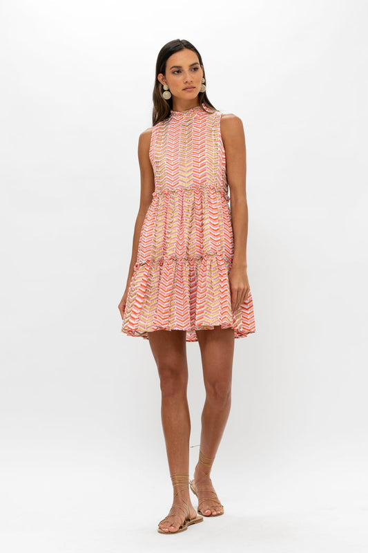 Oliphant Ruffle Tiered Short Dress in Sonoma Orange