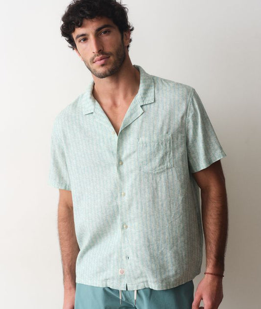 Pablo Tencel Linen Resort Shirt Aqua Sardine Print