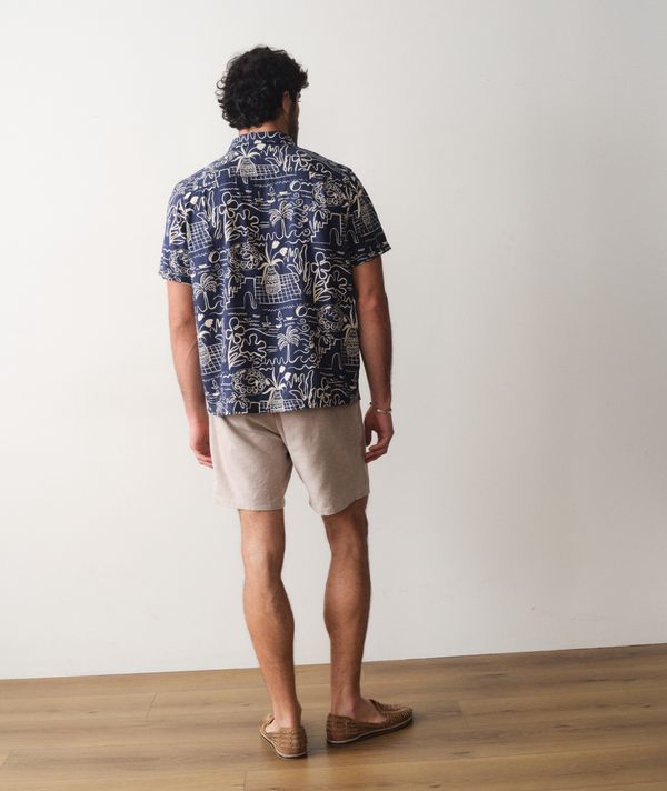 Pablo Tencel Linen Resort Shirt Navy/White Island Motif