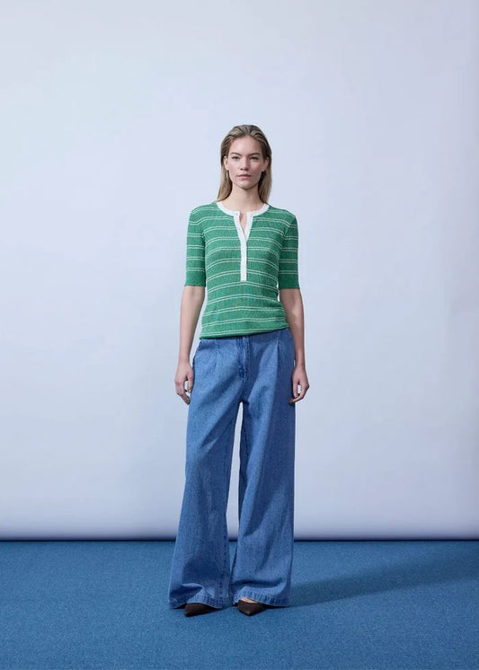 Pacifico MD SS Polo in Medium Green Stripe by Modstrom