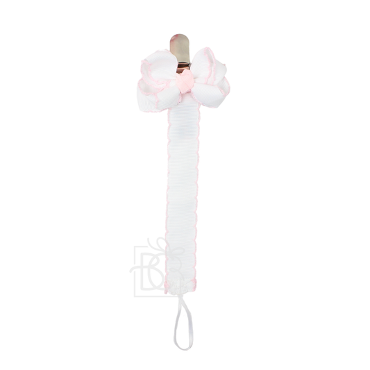 Pacifier Clip w/ Detachable Bow: Wht/Lpk