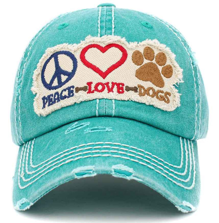 Peace Love Dogs Hat - Vintage Ballcap by Kbethos