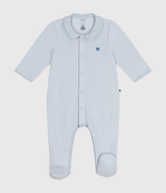 Petit Bateau Velour Snap Front Footie in Blue