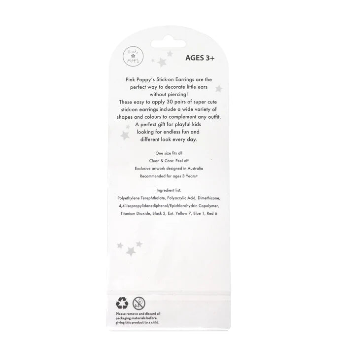 Pink Poppy Stick-On Earrings, 30 Pairs