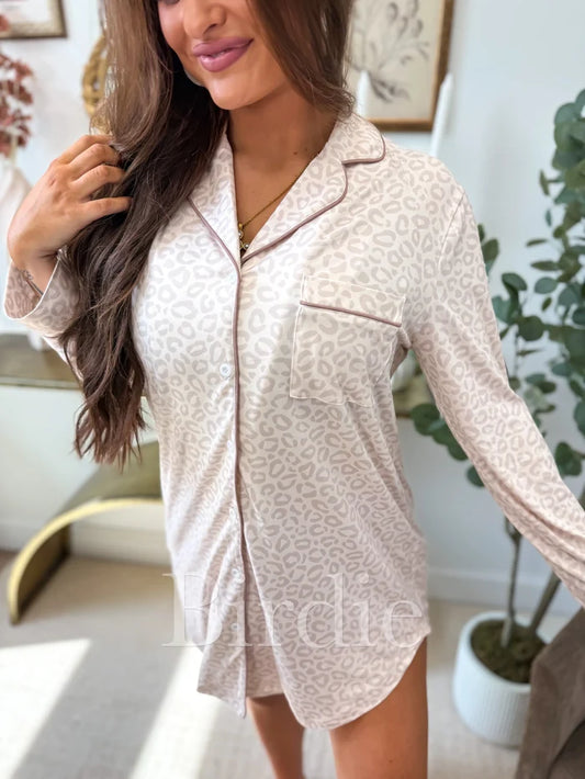 PREORDER: Long Sleeve Sleep Dress in Honey Leopard // eta 3-4 weeks