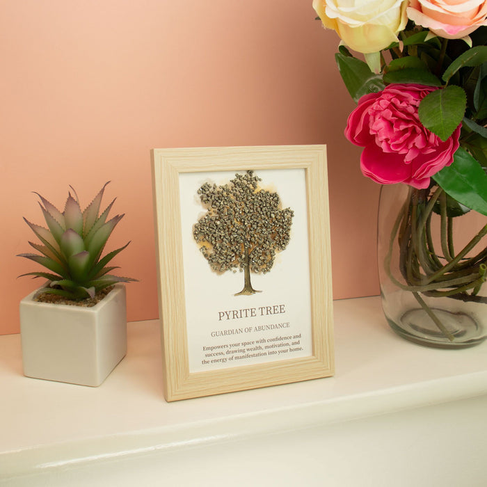 Pyrite Gemstone Crystal Decorative Picture Tree of Life Handmade