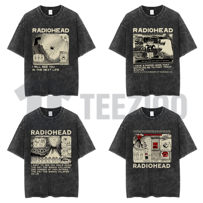 Radiohead Washed Cotton Band T-Shirt | Retro Rock Tee